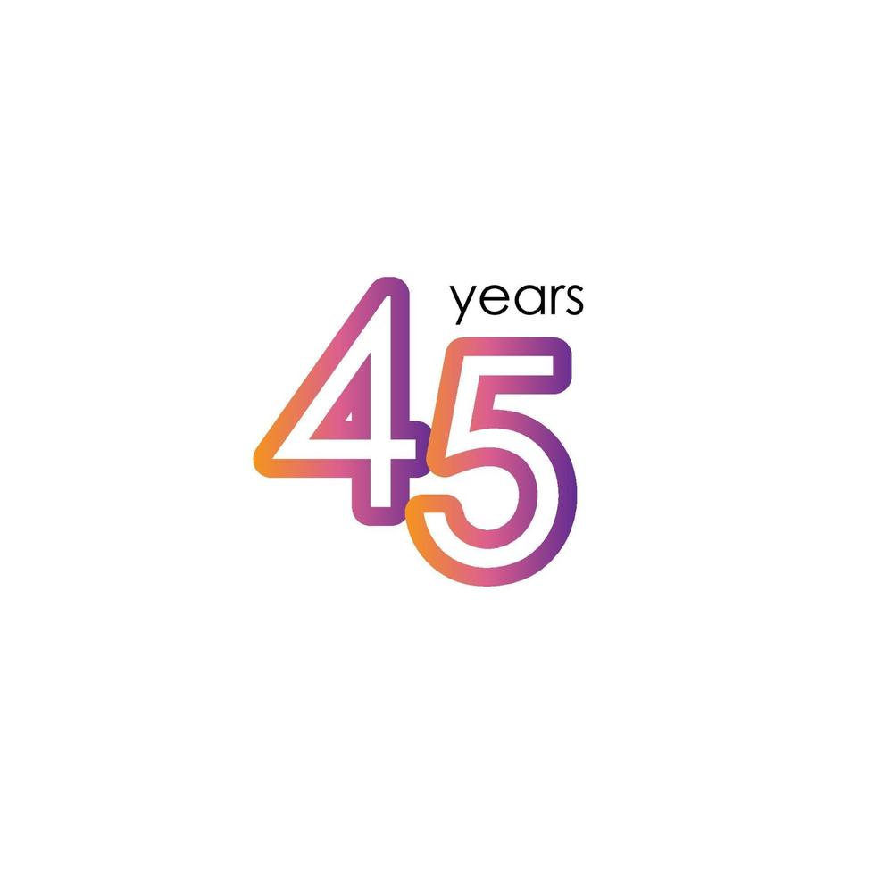 Ilustración de diseño de plantilla de vector de celebración elegante llena de color de aniversario de 45 años