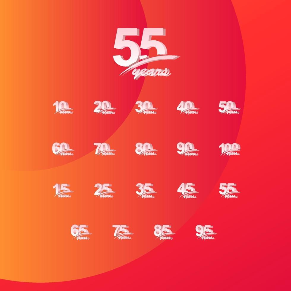 55 años aniversario color línea completa elegante conjunto celebración vector plantilla diseño ilustración