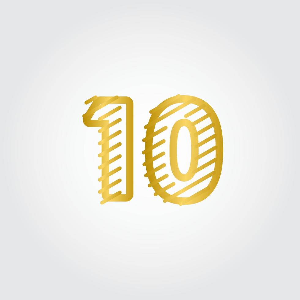 10 Years Anniversary Gold Line Design Logo Vector Template Illustration