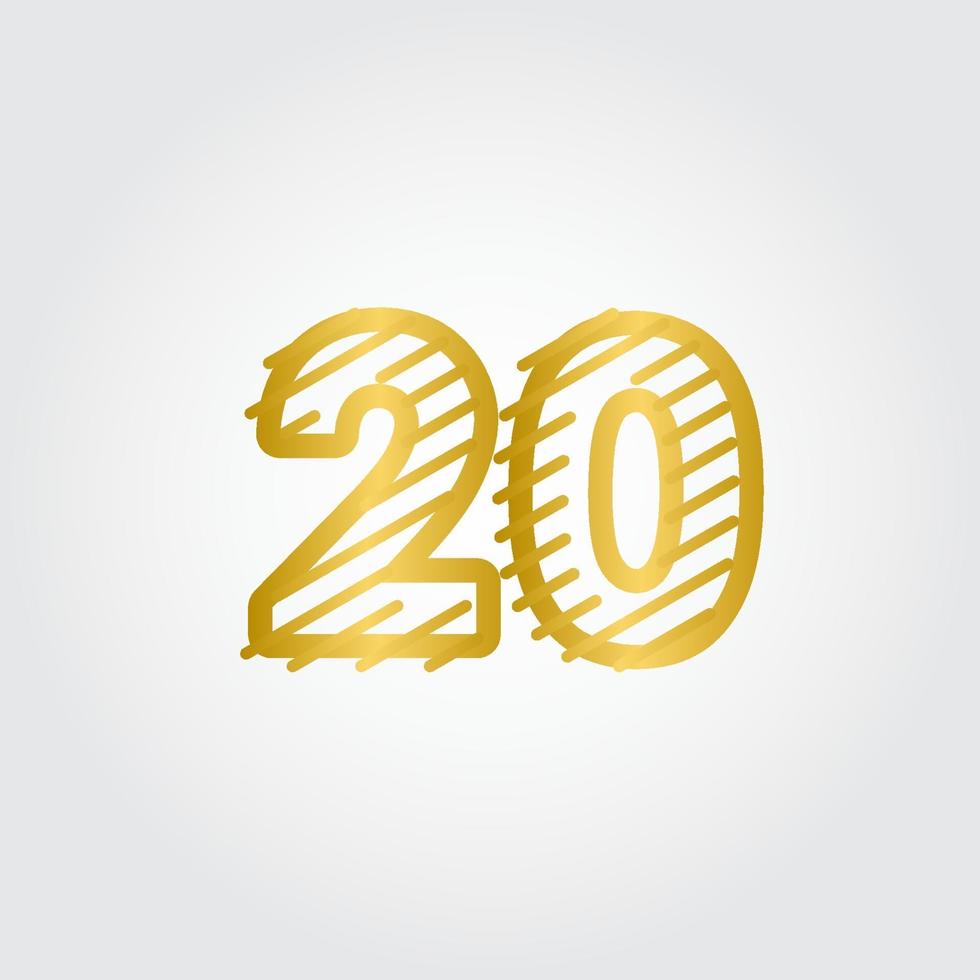 Ilustración de plantilla de vector de logotipo de diseño de línea de oro de 20 años de aniversario