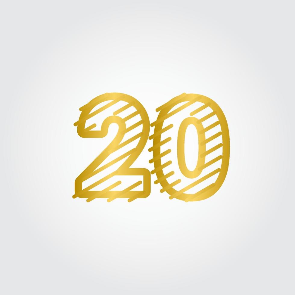 20 Years Anniversary Gold Line Design Logo Vector Template Illustration
