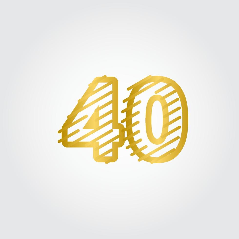 40 Years Anniversary Gold Line Design Logo Vector Template Illustration