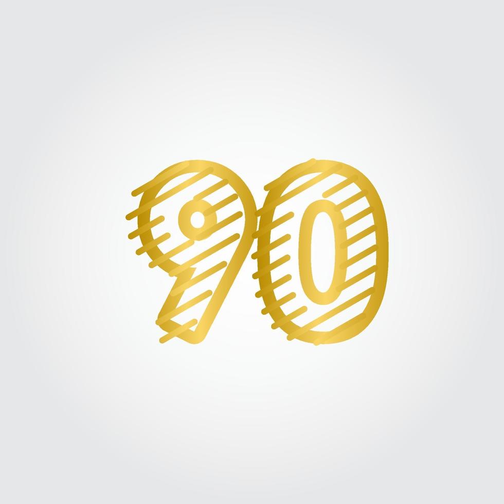 90 Years Anniversary Gold Line Design Logo Vector Template Illustration