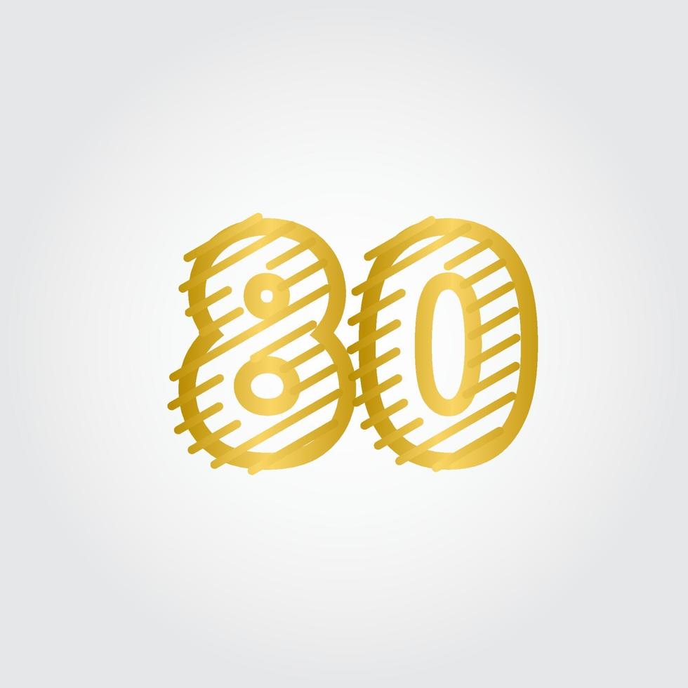 80 Years Anniversary Gold Line Design Logo Vector Template Illustration