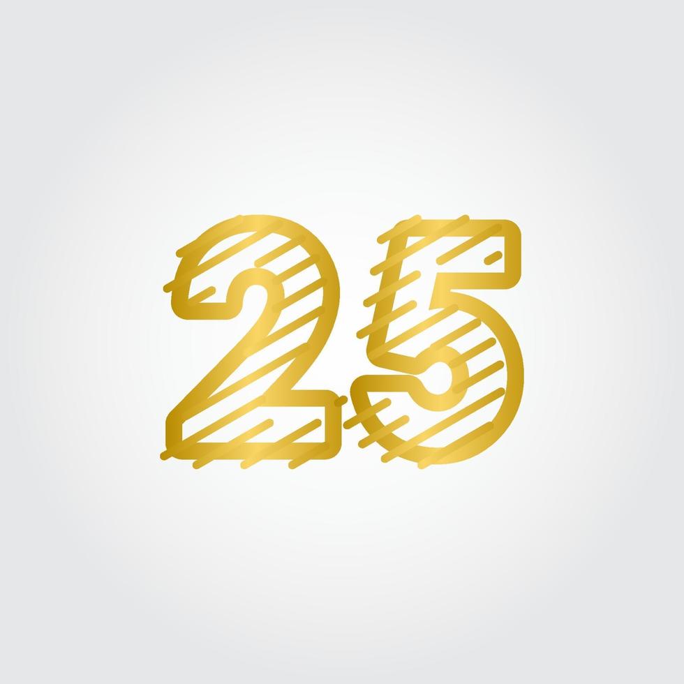 25 Years Anniversary Gold Line Design Logo Vector Template Illustration