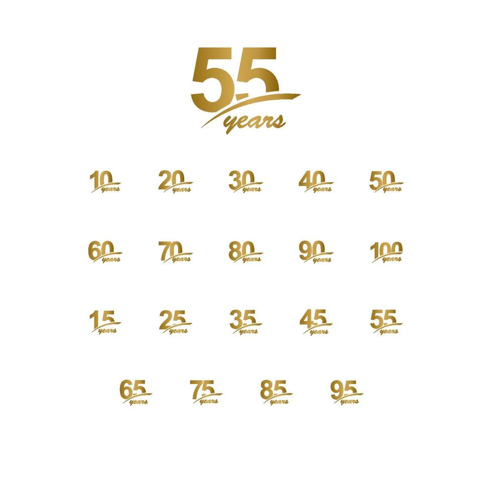 55 Years Anniversary elegant Gold Line Celebration set Vector Template Design Illustration
