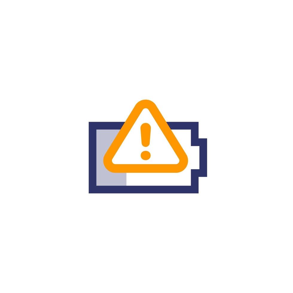 Battery warning vector icon on white