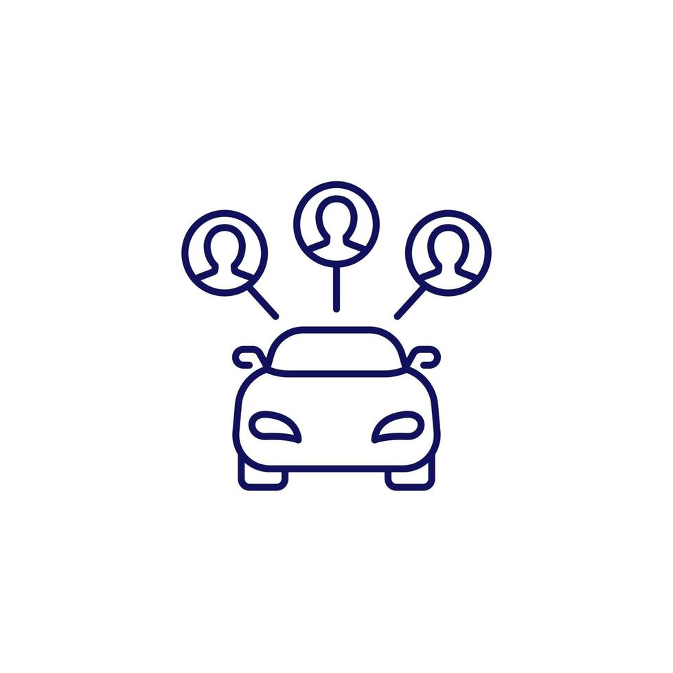 icono de línea de carsharing con usuarios y coche vector