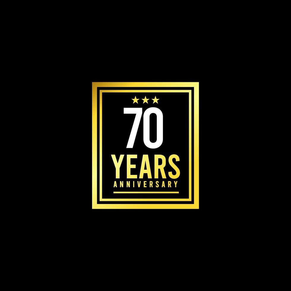 70 Years Anniversary Gold Square Design Logo Vector Template Illustration