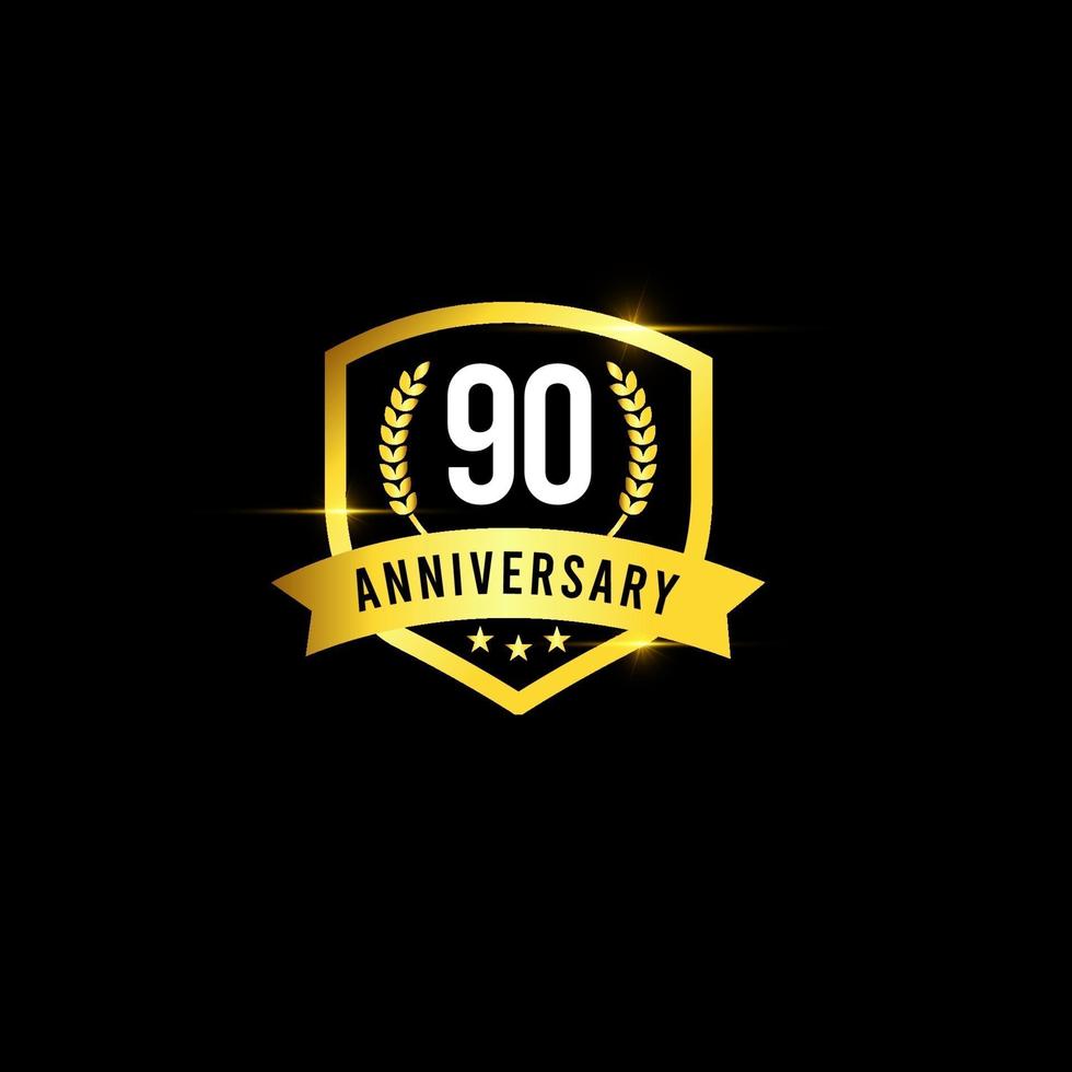 90 años aniversario emblema de oro antiguo diseño logo vector plantilla ilustración