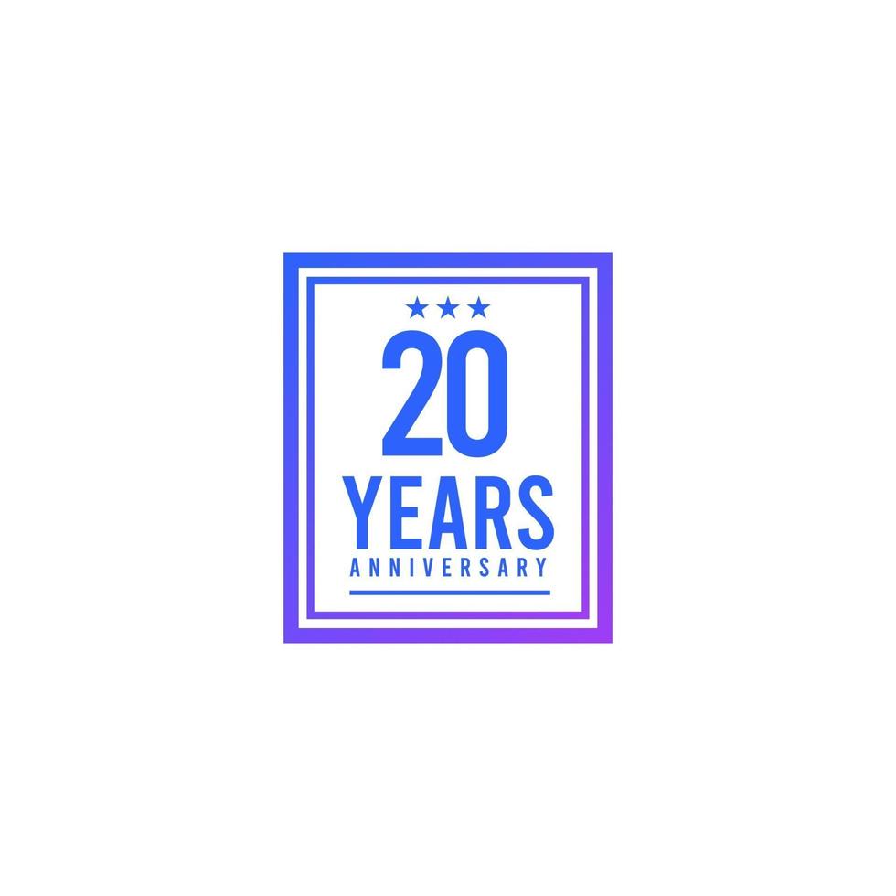 20 Years Anniversary Blue Square Design Logo Vector Template Illustration