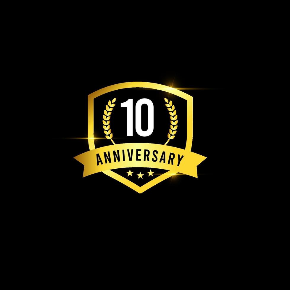 10 Years Anniversary Gold Emblem Old Design Logo Vector Template Illustration