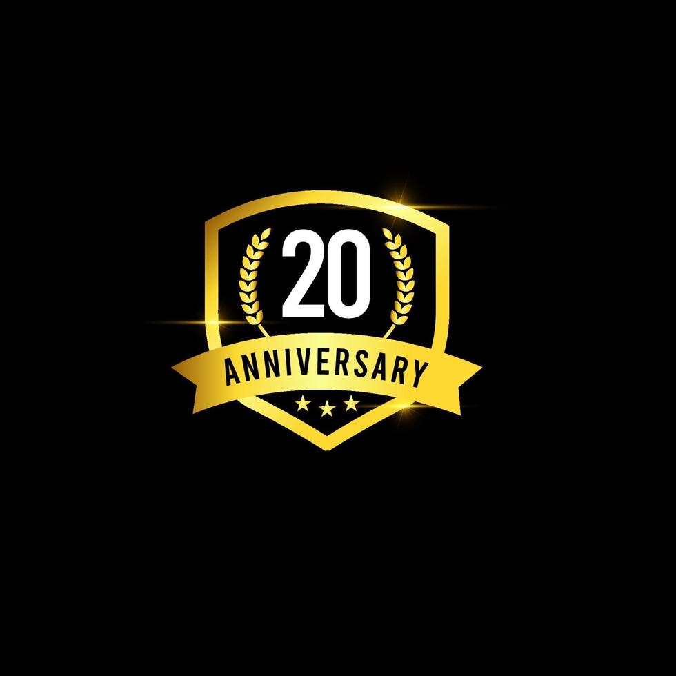 20 Years Anniversary Gold Emblem Old Design Logo Vector Template Illustration