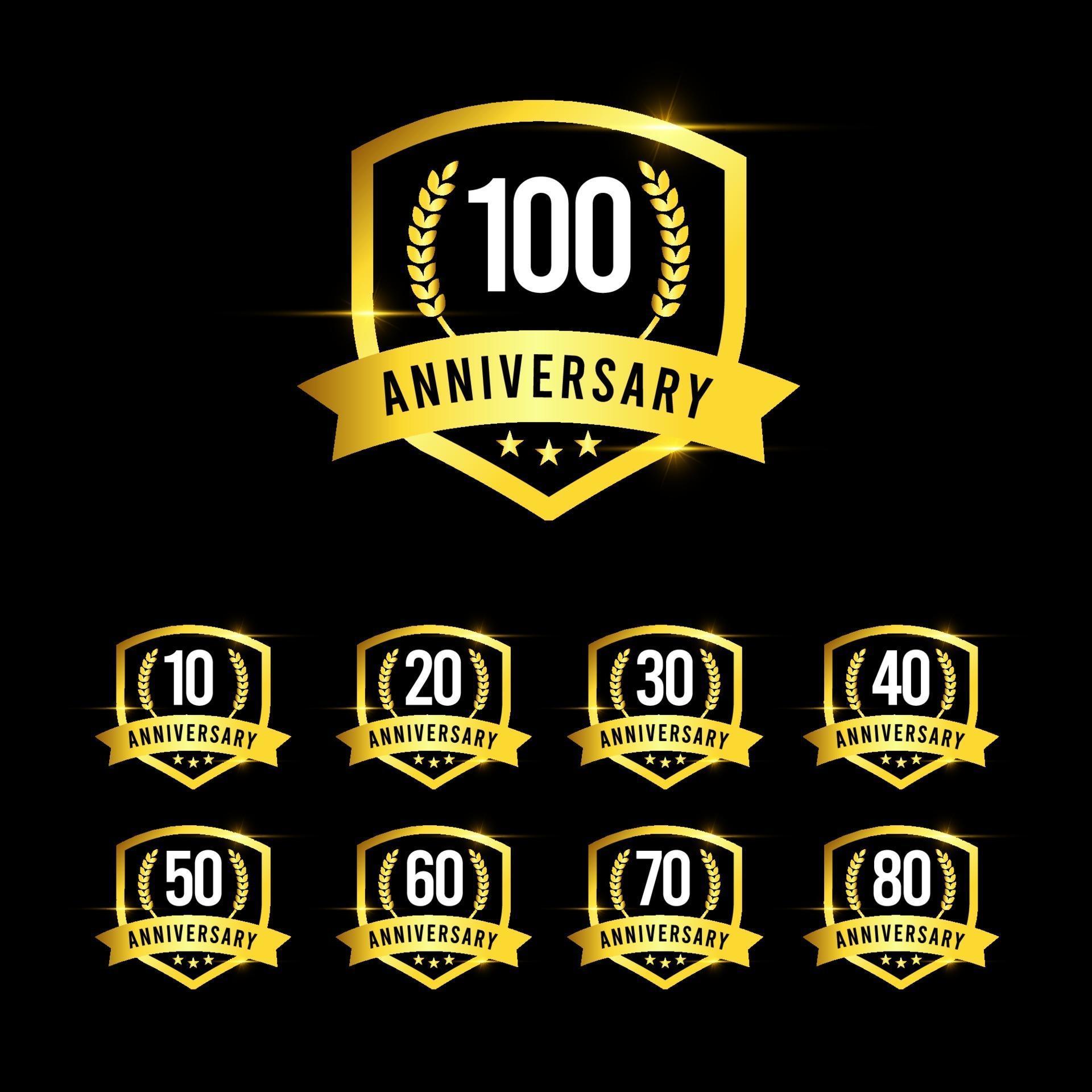 100 Years Anniversary set Gold Emblem Old Design Logo Vector Template