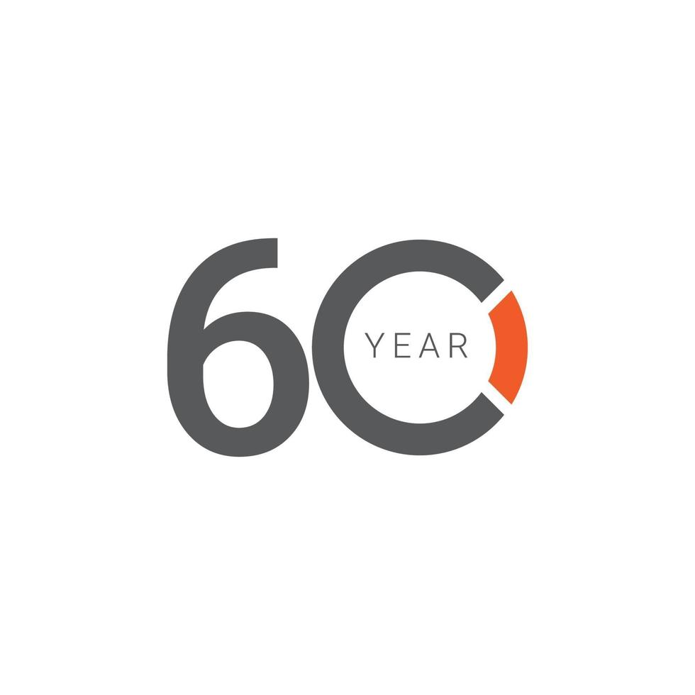 Ilustración de diseño de plantilla de vector naranja de celebración de aniversario de 60 años