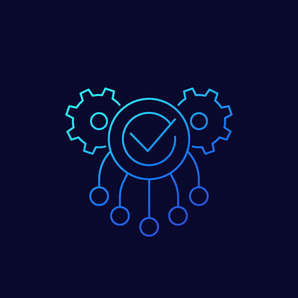Execution icon with gears, linear vector