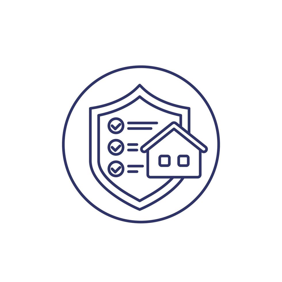 icono de línea de seguro de casa en blanco vector