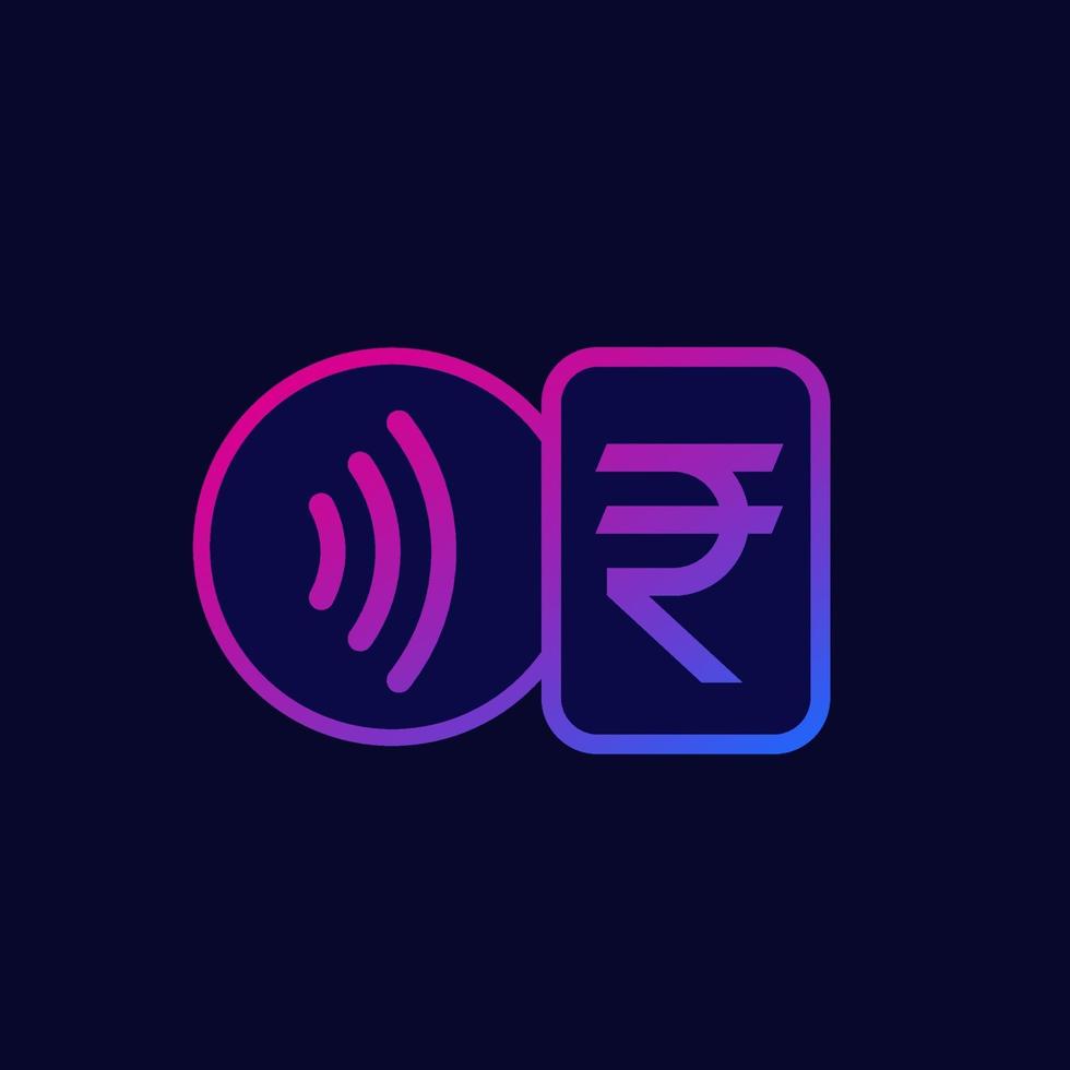 Contactless payments with card, tap to pay icon with indian rupee vector
