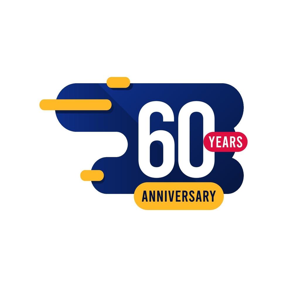 Ilustración de diseño de plantilla de vector amarillo azul de aniversario de 60 años