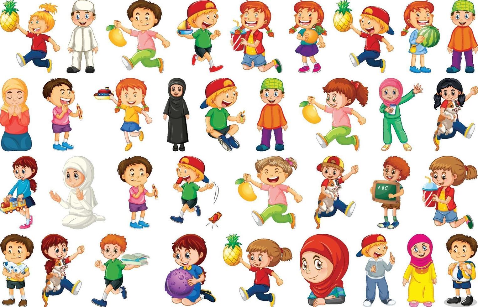 Children doing different activities cartoon character set on white background vector
