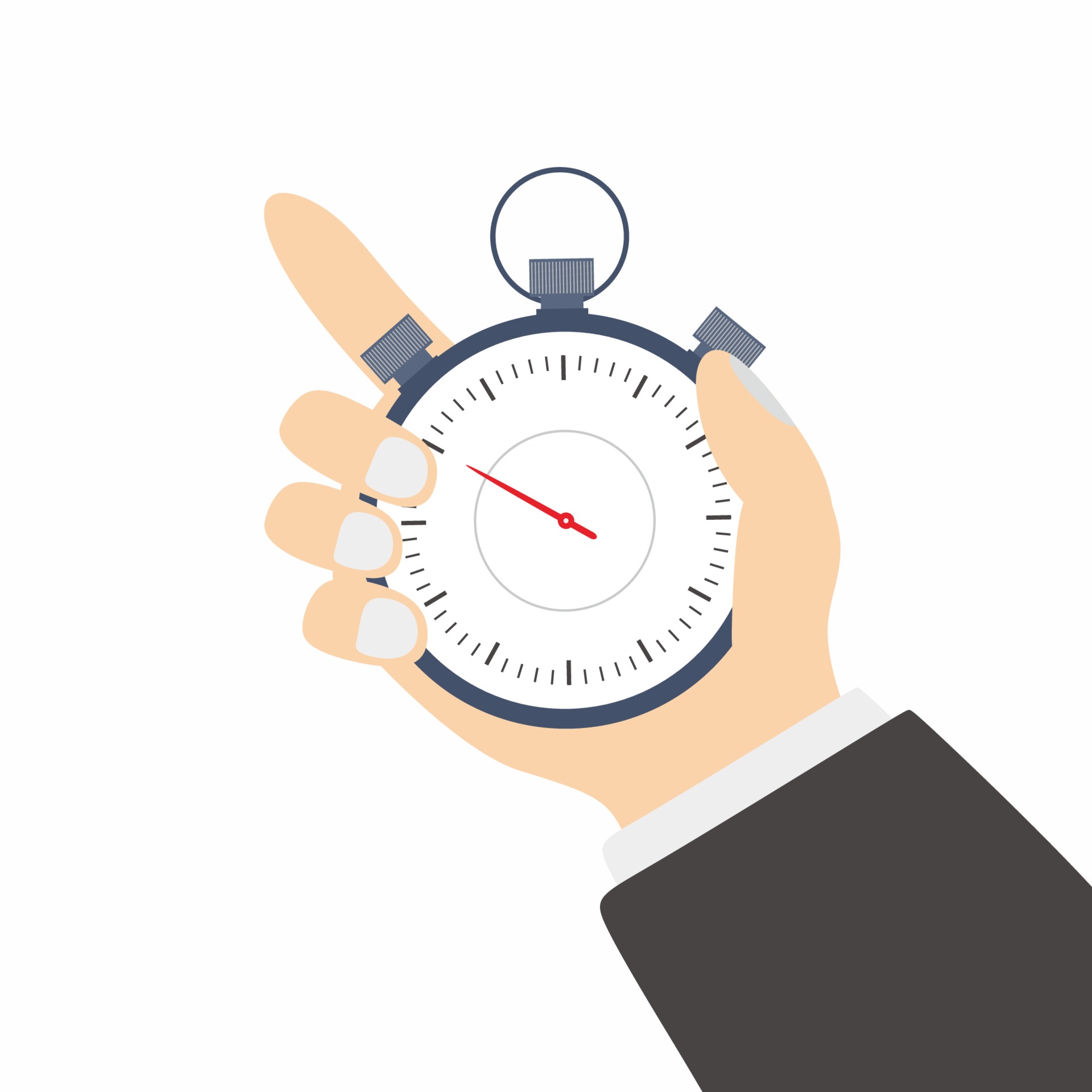 Premium Vector  Hand holds a stopwatch. time management concept. countdown  of stopwatch. timer in hand vector illustration flat style. deadline,  punctuality, stop time on competition, start work, interval control