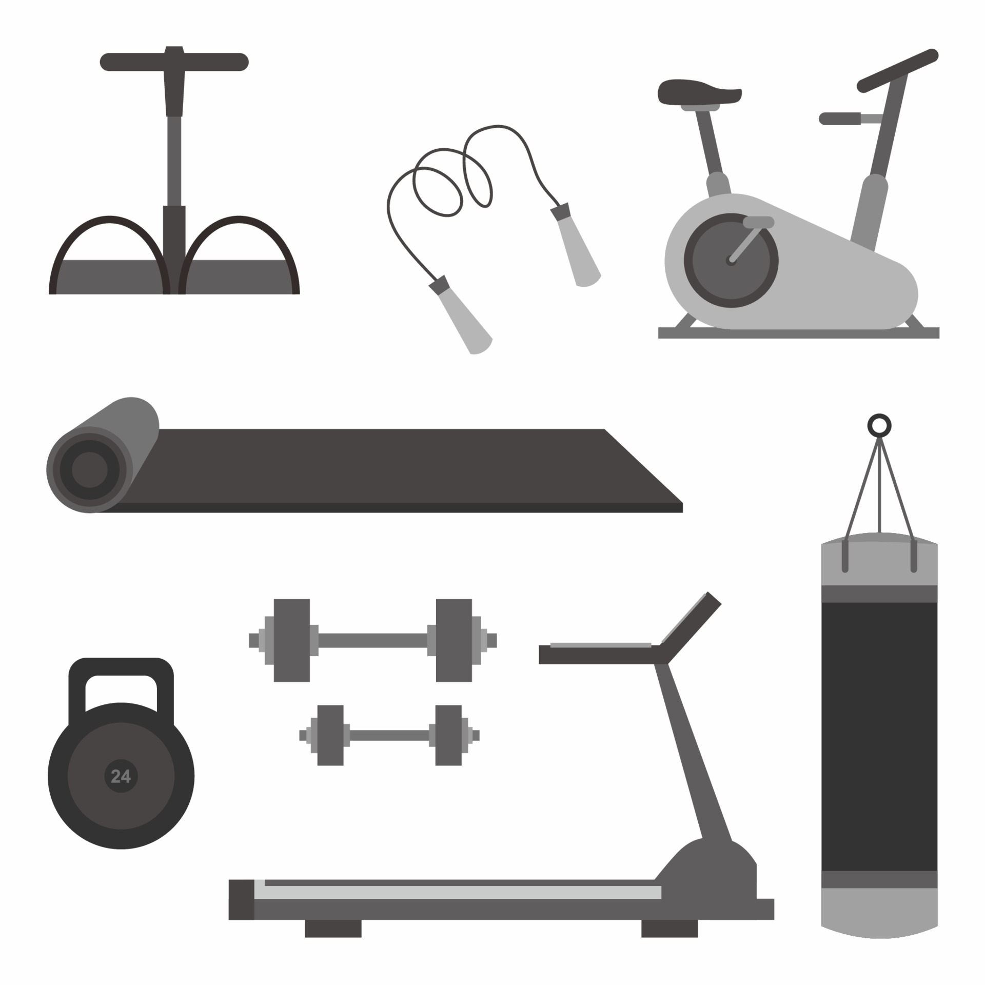 Bodybuilding Equipment. Flat Design Icons on Fitness Gym Exercise