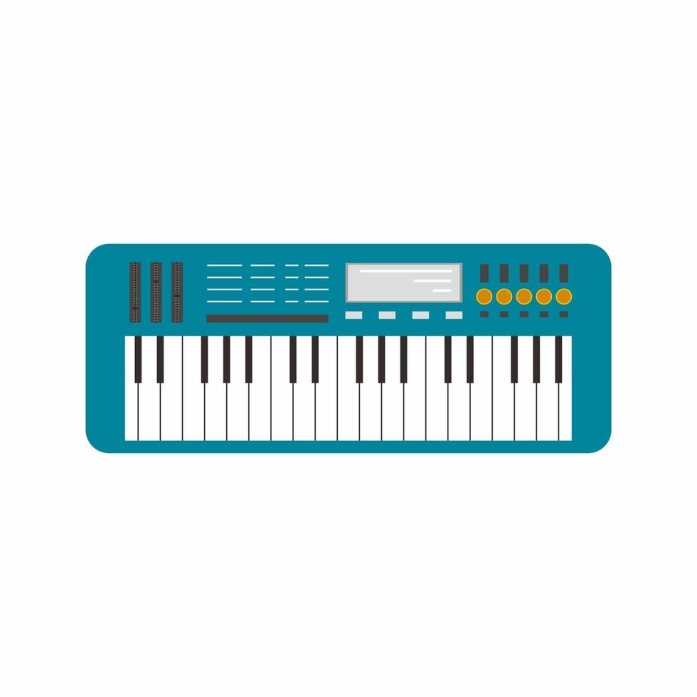 Vector keyboard musical instrument flat icons. Cute pianist equipment in cartoon colored style isolated on white background.