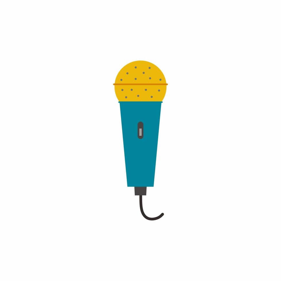 Microphone flat illustration. Singing colorful microphone, karaoke icons. Music singer equipment isolated on white background. Sing a song concept. Vector cartoon design illustration