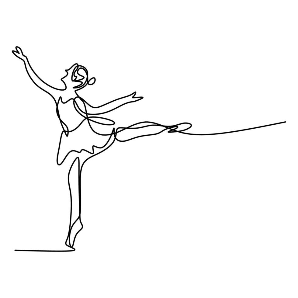 One single line drawing beautiful woman ballerina. Pretty ballet dancer show dance motion style. Character female dancing on stage. Beauty minimalist dancer concept logo. Vector illustration