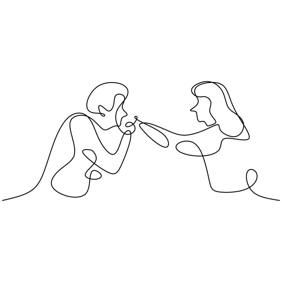 Couple in love continuous line drawing. Young man and woman have a quality time isolated on white background. Loving romantic atmosphere, love day concept. Minimalism design. Vector illustration.