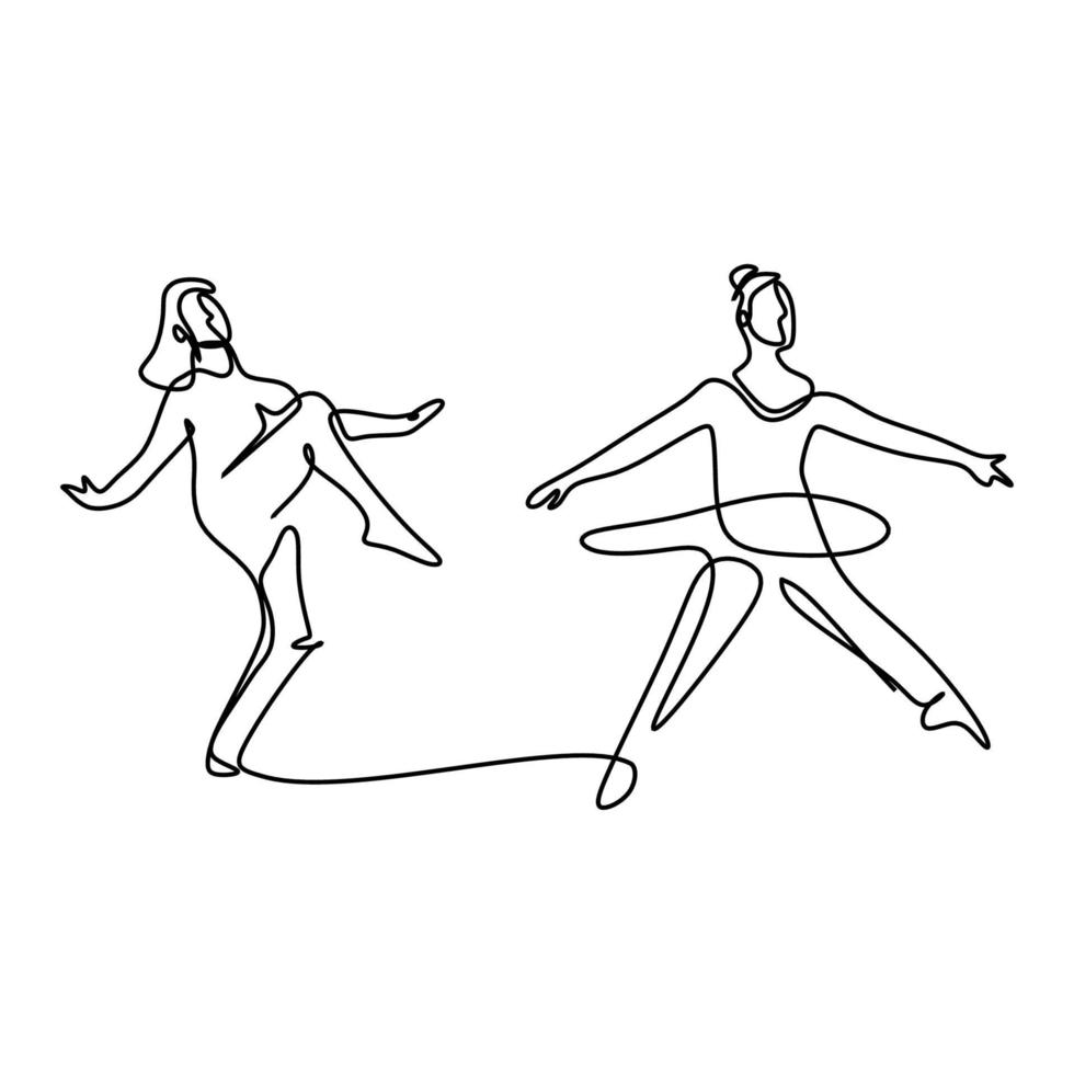 dibujo continuo de una línea de mujer joven practicando ballet con un profesor de baile en casa aislado sobre fondo blanco. concepto de danza de ballet clásico. vector diseño minimalista