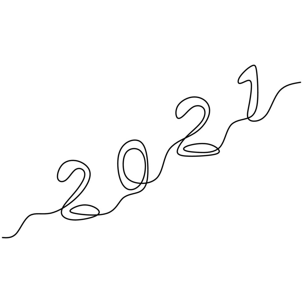 Diseño de año nuevo 2021 en un estilo de dibujo de arte de línea continua. el año del toro búfalo. bienvenido el año nuevo 2021. Celebrando el diseño minimalista del concepto de fiesta de año nuevo. ilustración vectorial vector