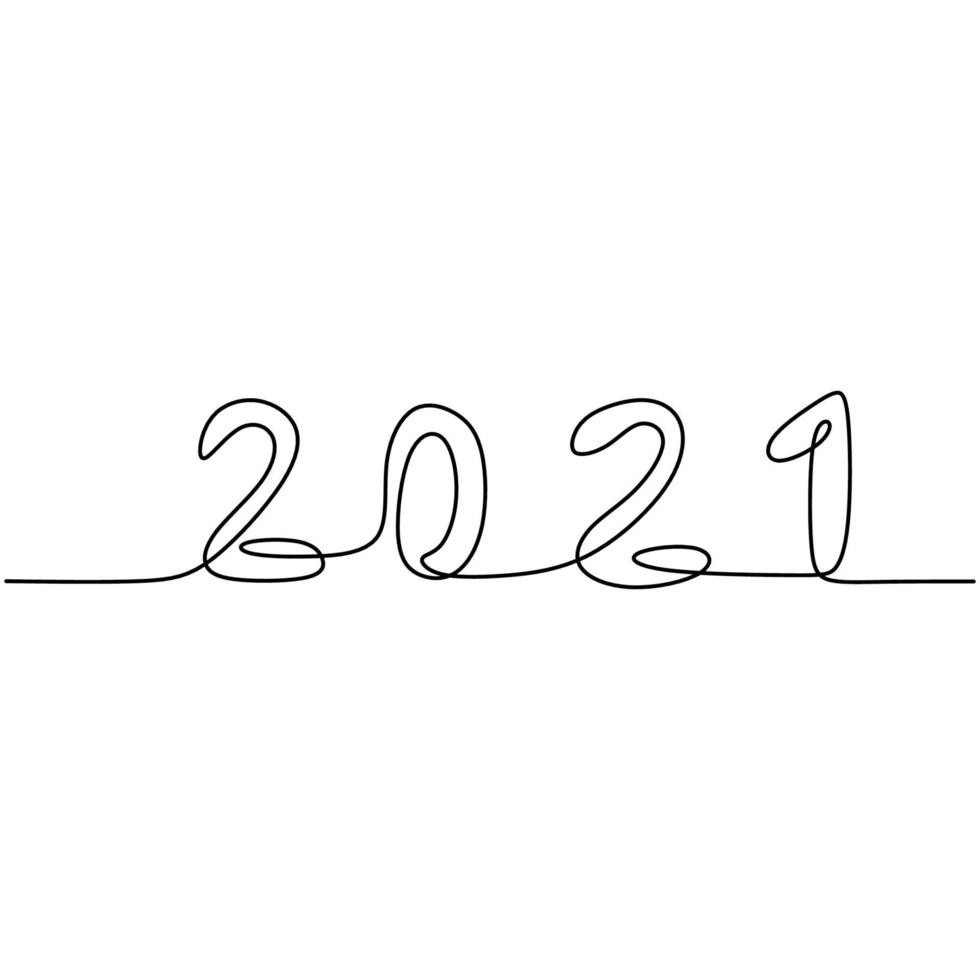 2021 New Year design in one continuous line art drawing style. The year of the buffalo bull. Welcome the 2021 New Year. Celebrating new year party concept minimalism design. Vector illustration