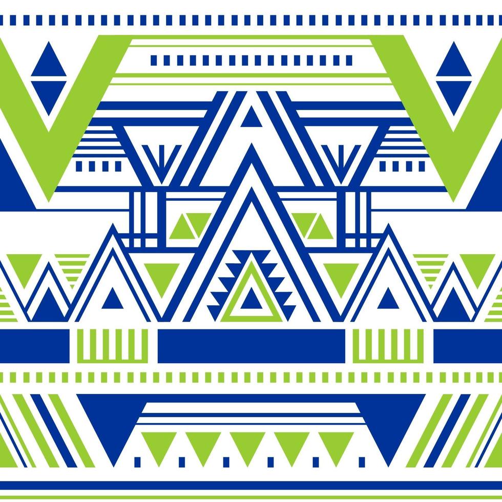 diseño étnico oriental en patrón transparente de vector multicolor con formas abstractas. Resumen tribal vintage tradicional con papel tapiz azul, verde y blanco, diseño de tela, tela, textil.
