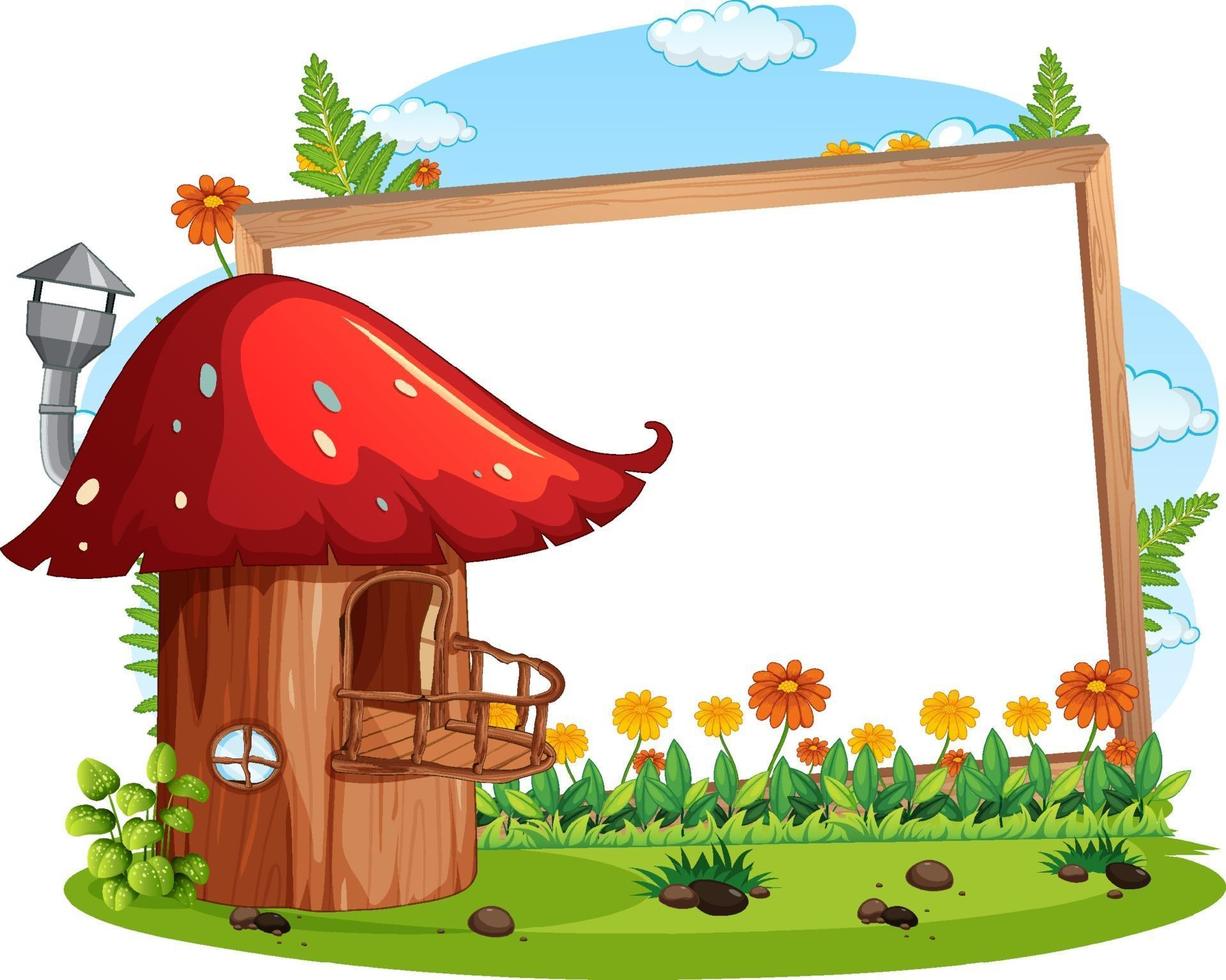 Empty banner with fantasy mushroom house vector