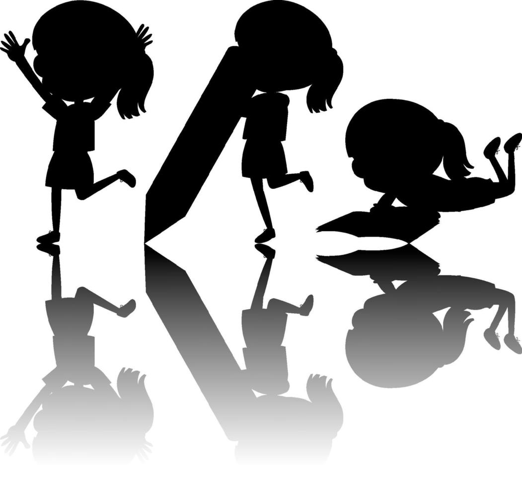 Set of kids silhouette with reflex on white background vector