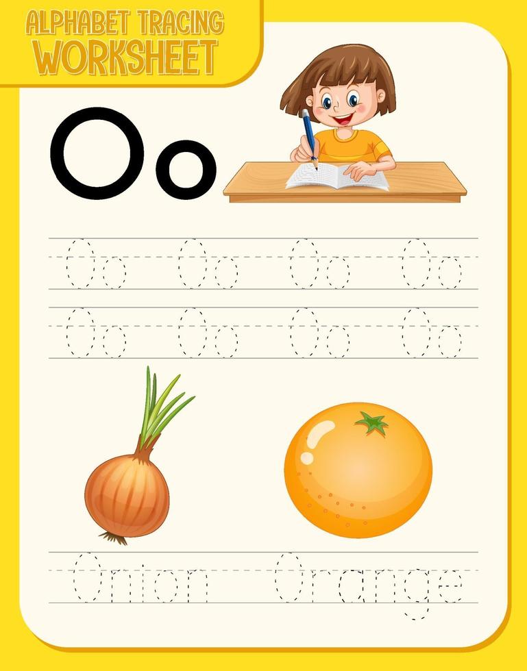 Alphabet tracing worksheet with letter O and o vector