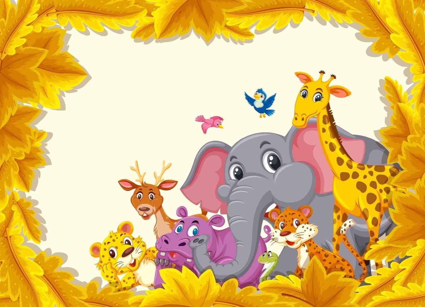 Yellow leaves banner template with wild animals vector