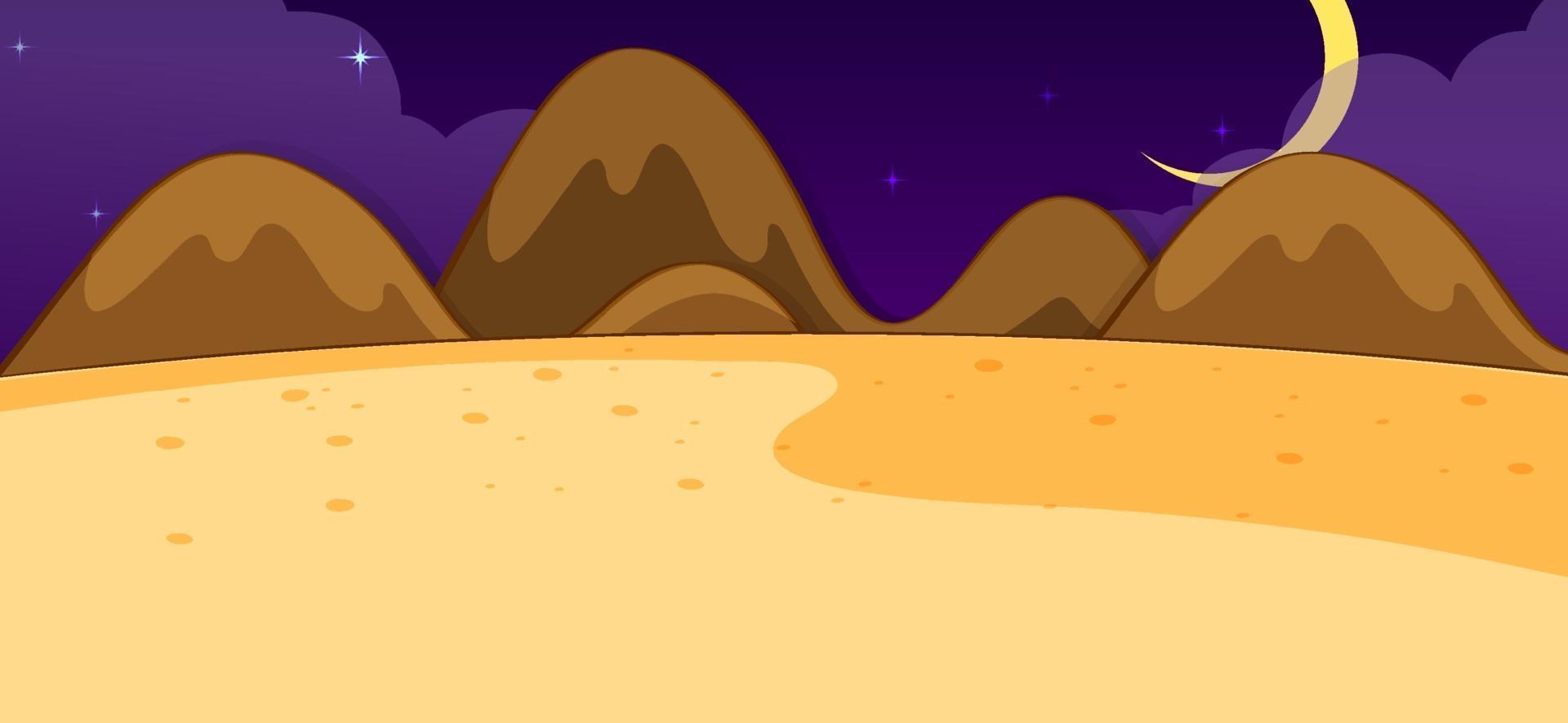 Empty desert nature scene at night in simple style vector