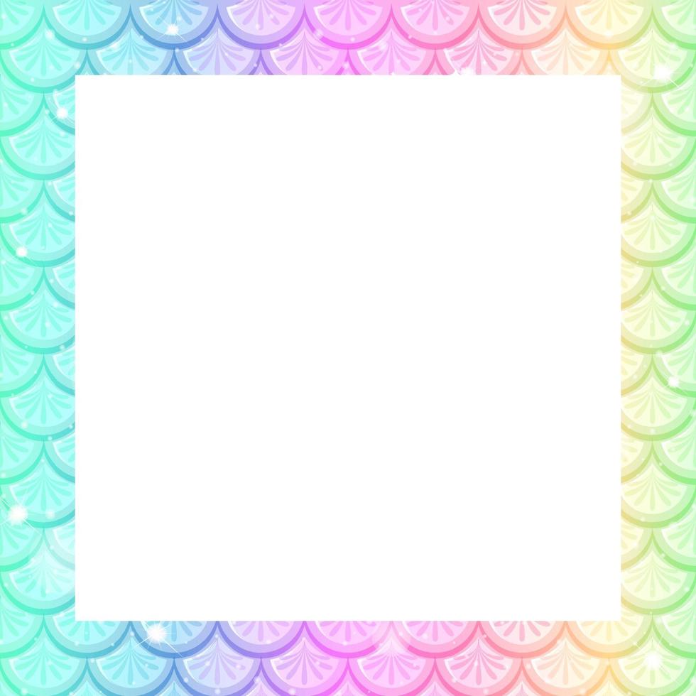 Blank pastel rainbow fish scales frame template vector