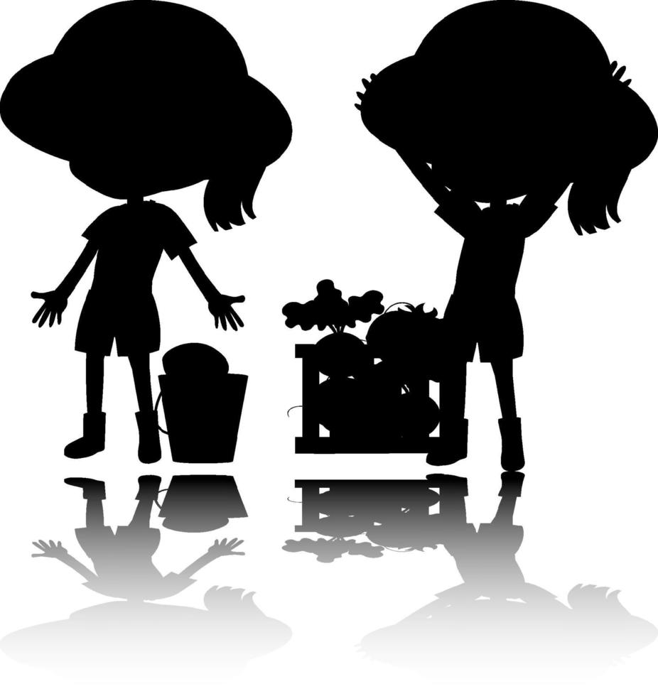 Set of kids silhouette with reflex on white background vector