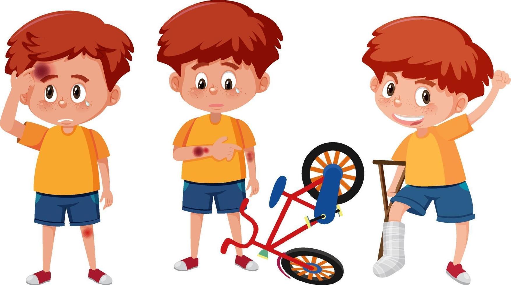 conjunto de un personaje de dibujos animados de niño haciendo diferentes actividades vector