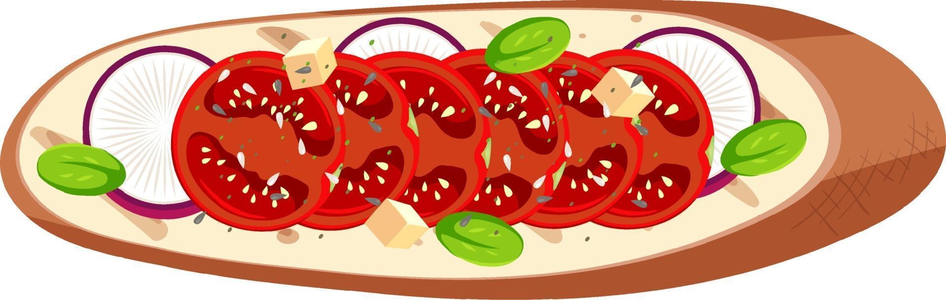 Top view of a bread with tomato topping isolated vector