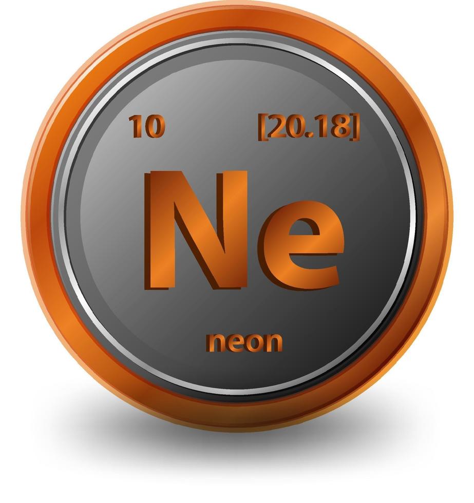 Neon chemical element. Chemical symbol with atomic number and atomic mass. vector