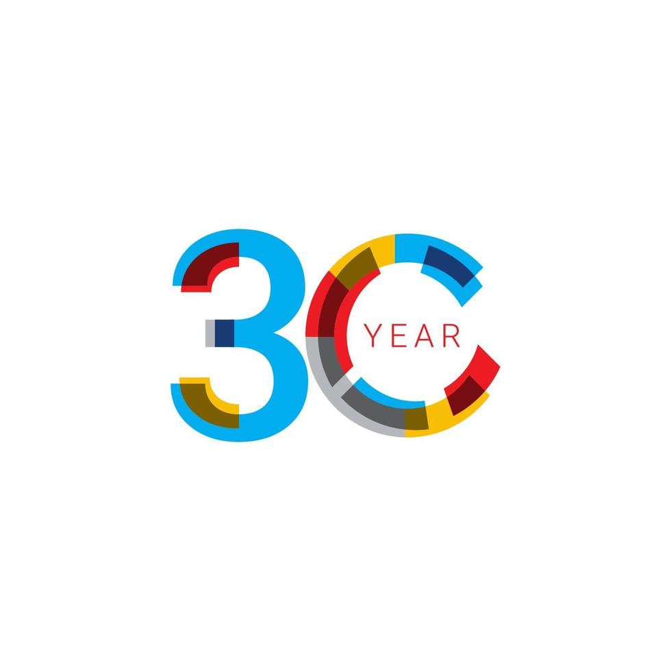 Ilustración de diseño de plantilla de vector de color de celebración de aniversario de 30 años