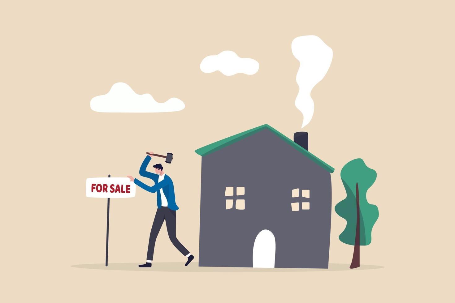 home owner hammer for sale sign in front of his house vector