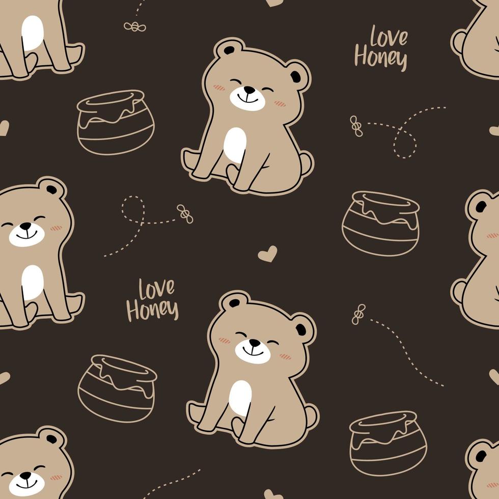 Print pattern of cute honey bear with brown backround vector