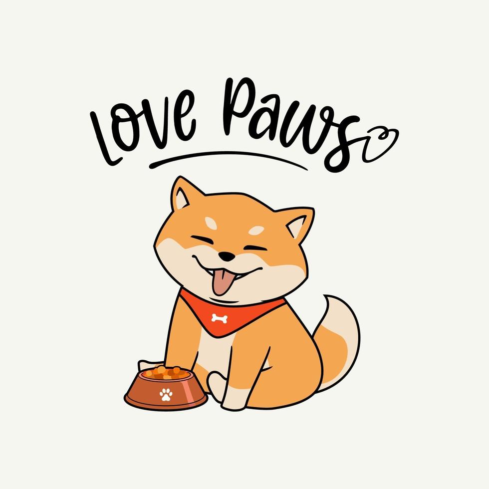 Cute shiba inu dog happy with his food cartoon, vector illustration