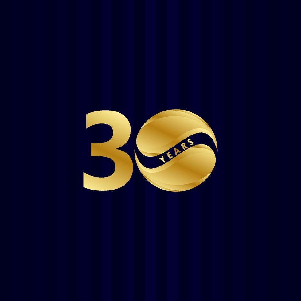 Ilustración de diseño de plantilla de vector de oro de caramelo de celebración de aniversario de 30 años