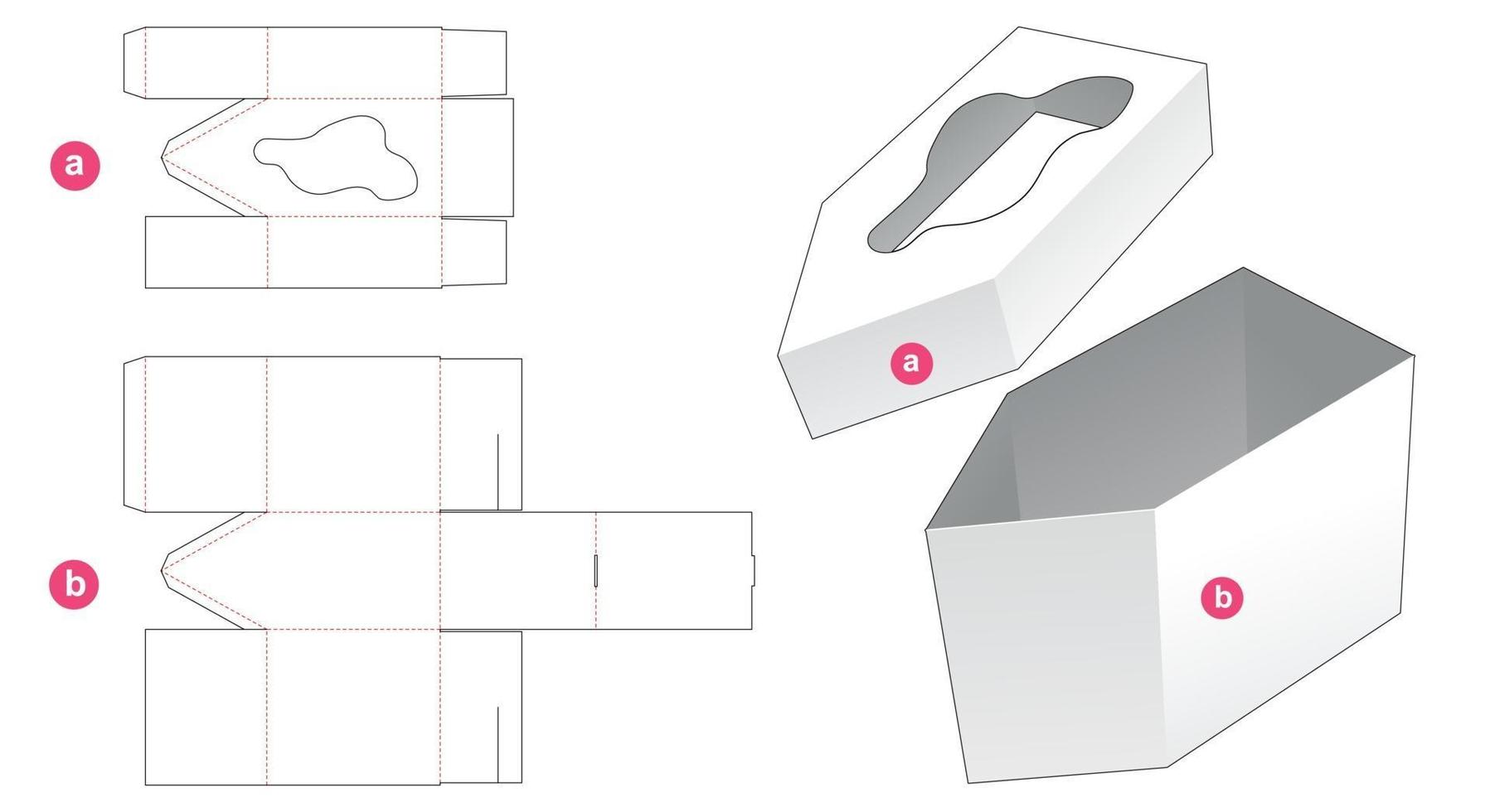 caja alta biselada con tapa que tiene una plantilla troquelada de ventana de forma libre vector